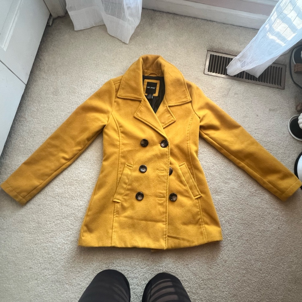 Me Jane Mustard Double-Breasted Pea Coat